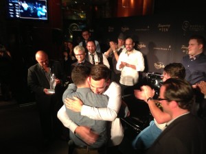 Jenner Cormier hugs Ricky Gomez after winning Diageo World Class Canada